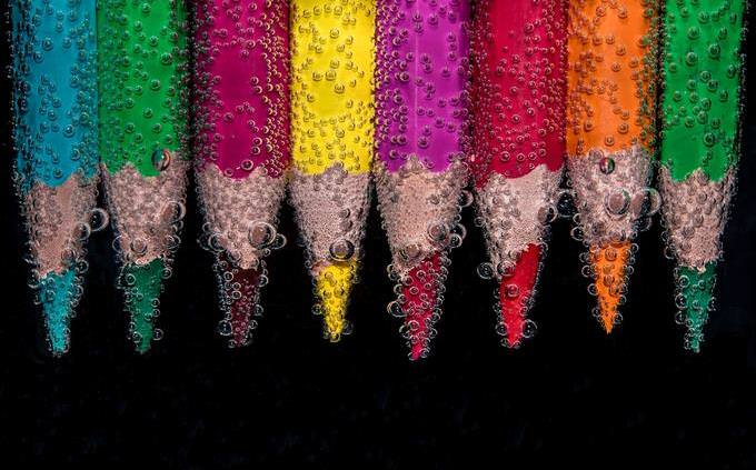 colorful pencils underwater