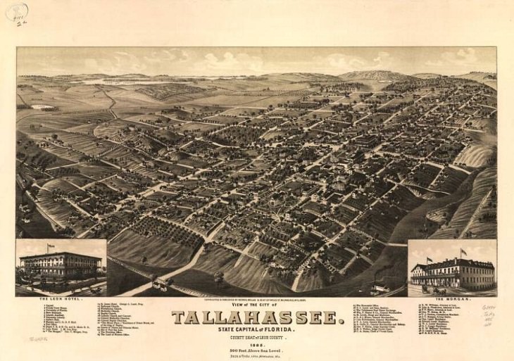 Illustrated panoramic maps Tallahassee, Florida, 1885