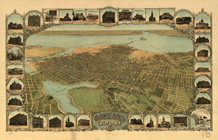 Illustrated panoramic maps Oakland, California, 1900