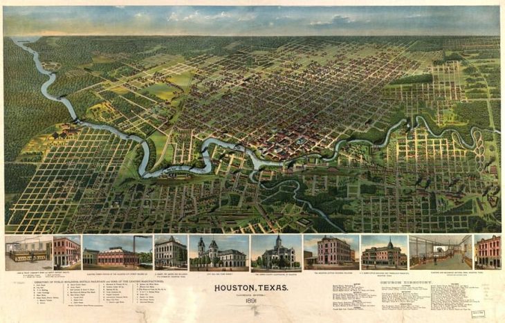 Illustrated panoramic maps Houston, Texas, 1891