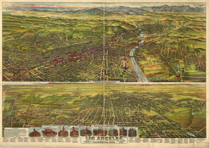 Illustrated panoramic maps Los Angeles, California,1894