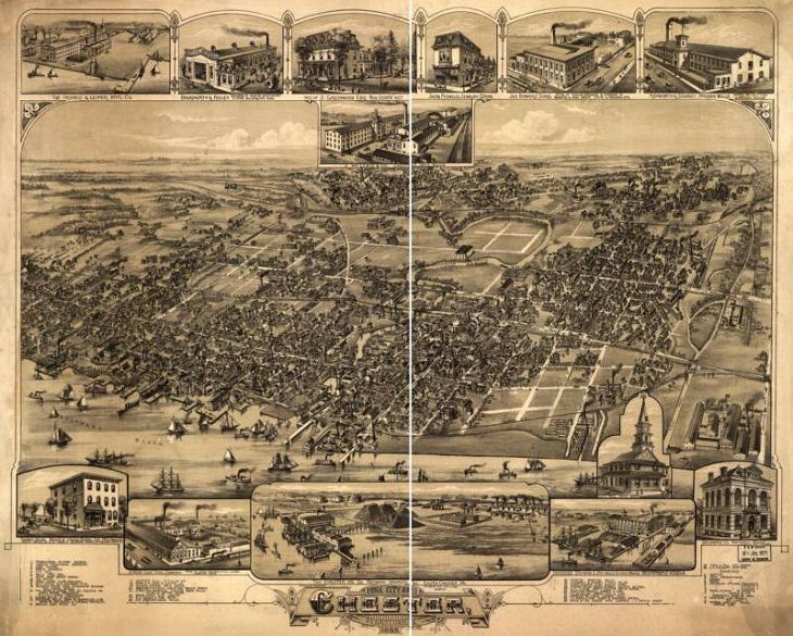 Illustrated panoramic maps The city of Chester, Pennsylvania, 1885