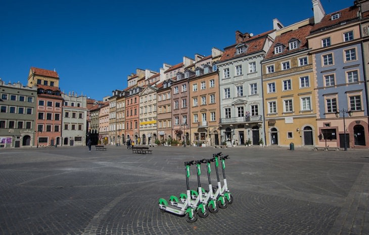 empty european cities during corona quarantine Warsaw Poland