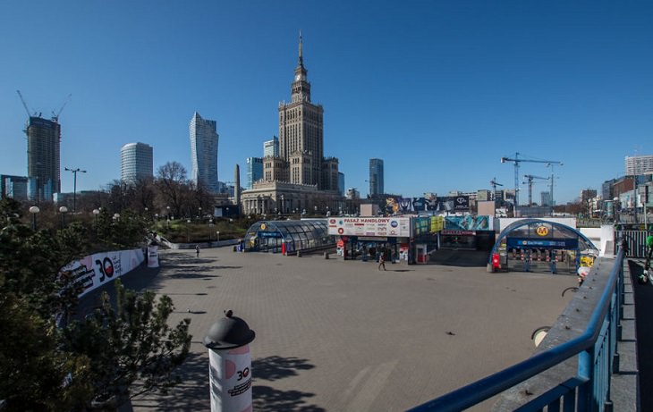 empty european cities during corona quarantine Warsaw Poland