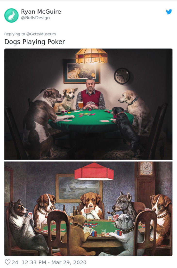 Getty Museum Famous Painting Recreations dogs playing poker