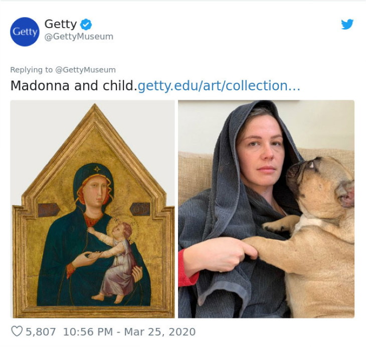 Getty Museum Famous Painting Recreations madonna and child dog
