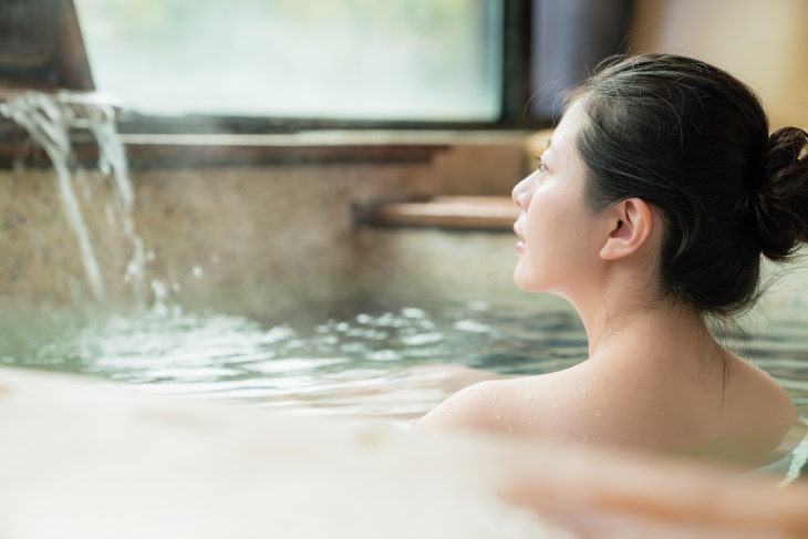 heart health and baths woman in a Japanese spa