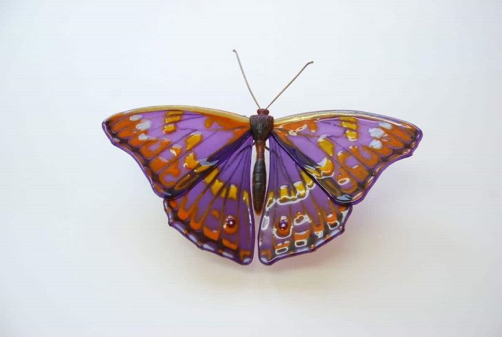 Laura Hart Glass Butterfly Sculptures Lesser Purple Emperor