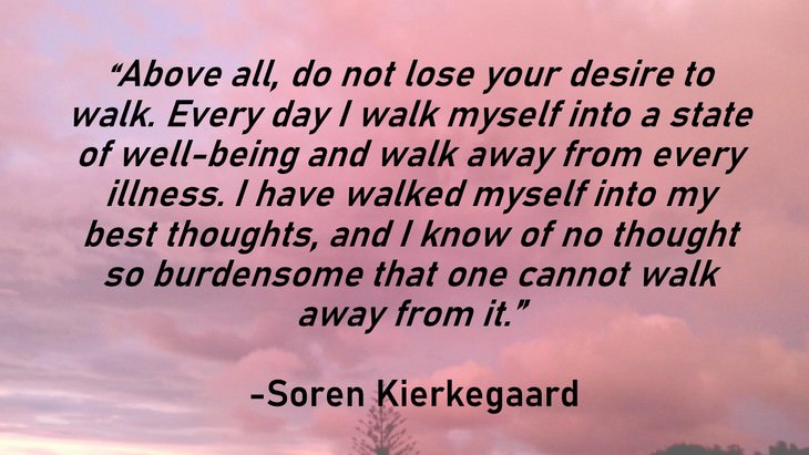 8. Above all, do not lose your desire to walk. Every day I walk myself into a state of well-being and walk away from every illness. I have walked myself into my best thoughts, and I know of no thought so burdensome that one cannot walk away from it."