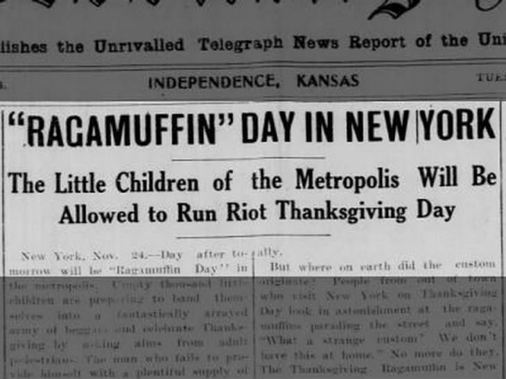Prácticas comunes del pasado prohibdas ahora Día de Ragamuffin, también conocido como Acción de Gracias