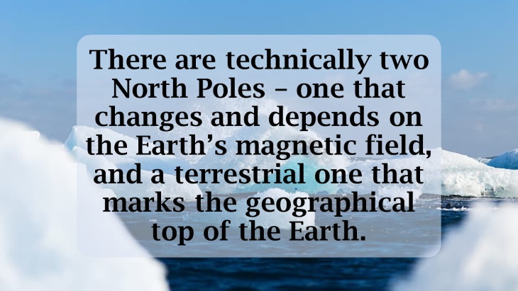 12 Fascinating Facts About the North Pole There are technically two North Poles – one that changes and depends on the Earth’s magnetic field, and a terrestrial one that marks the geographical top of the Earth.