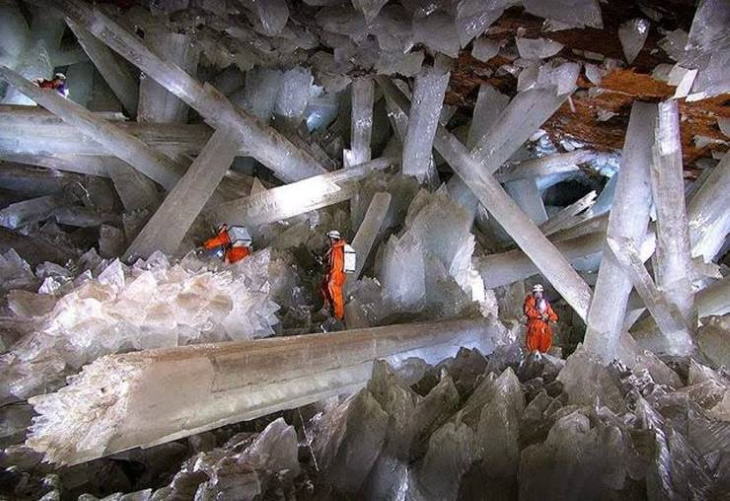 human scale photos Giant Selenite Crystals in the Naica Mine, Chihuahua, Mexico