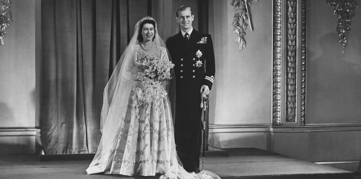 12. Queen Elizabeth II (then Princess Elizabeth) and Prince Philip (then Lieutenant Philip Mountbatten) at Westminster Abbey, November 20, 1947