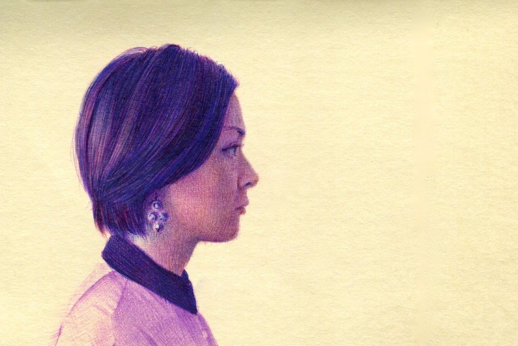 Nicolas V. Sanchez Ballpoint Pen Art woman portrait earrings