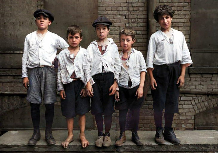 Photos From the Spanish Flu  a group of American kids wearing small bags with Camphor oil around their necks