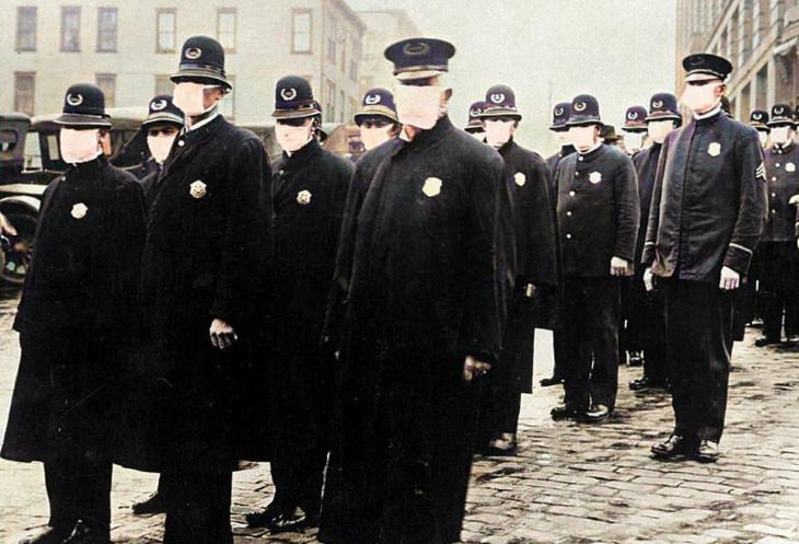 Photos From the Spanish Flu A group of policemen in Seattle wearing face masks