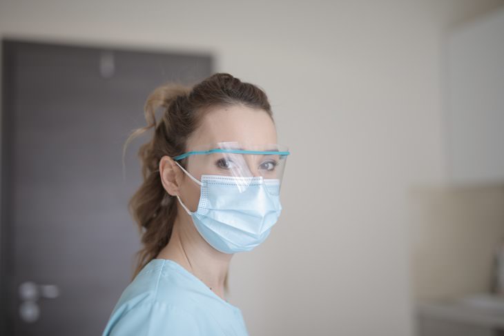 COVID-19 Eyes medical worker wearing a face mask and eyeglasses