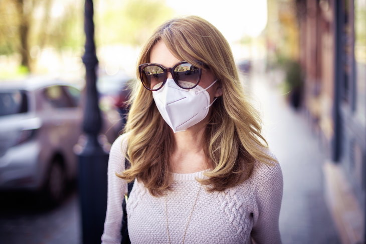 Coronavirus Summer woman wearing sunglasses and face mask