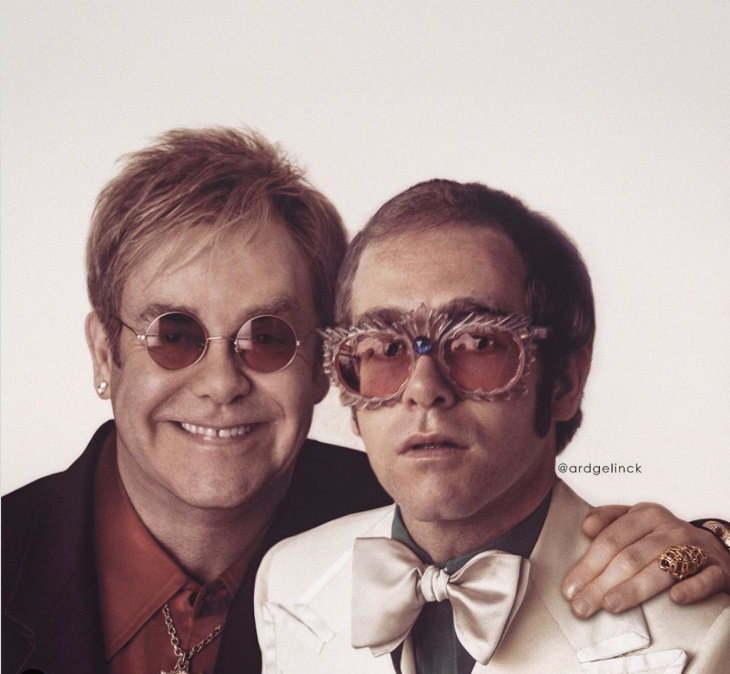 Celebridades con sus versiones de juventud Sir Elton John