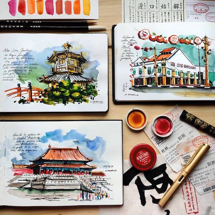 Watercolor Travel Paintings, city