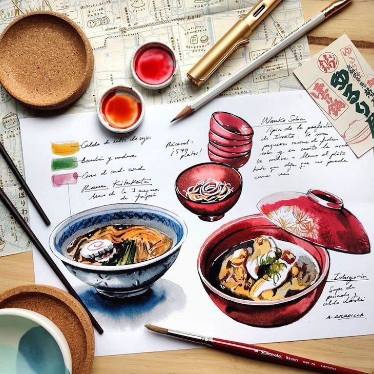 Watercolor Travel Paintings, food