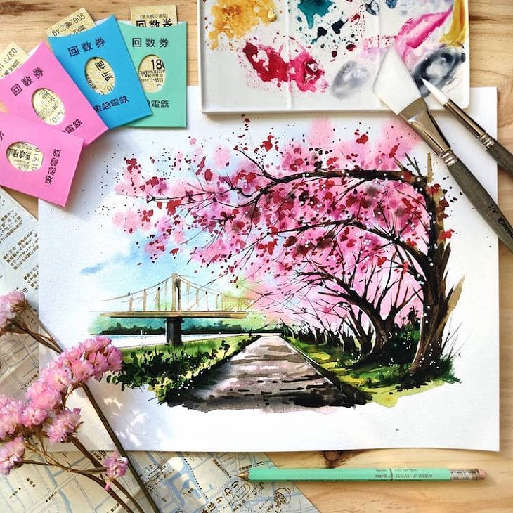 Watercolor Travel Paintings, tree