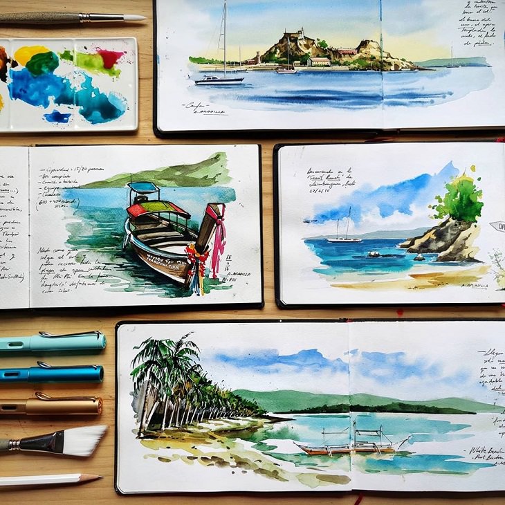 Watercolor Travel Paintings, beach