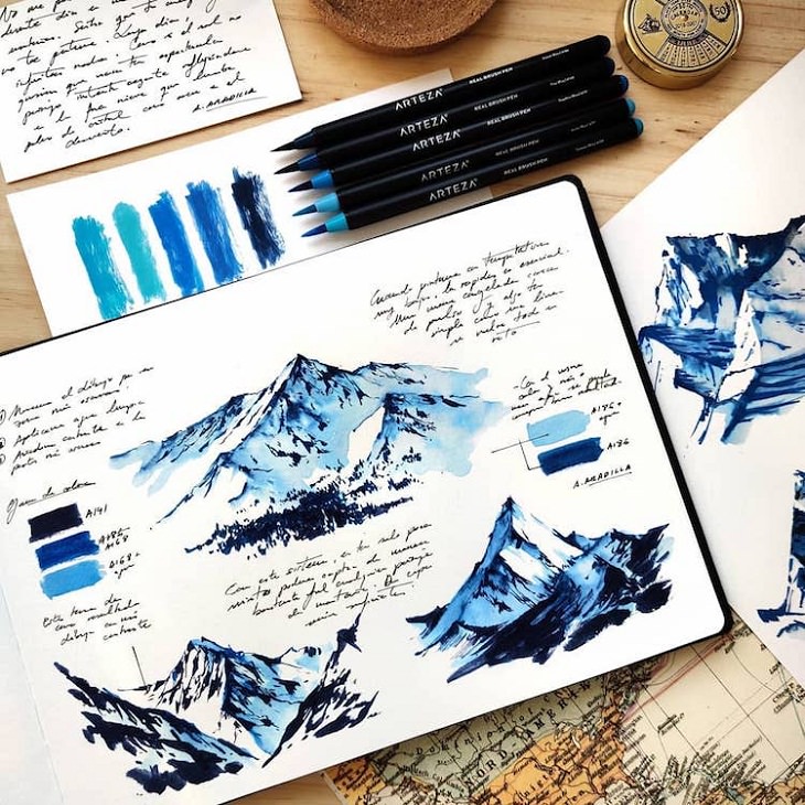 Watercolor Travel Paintings, mountains