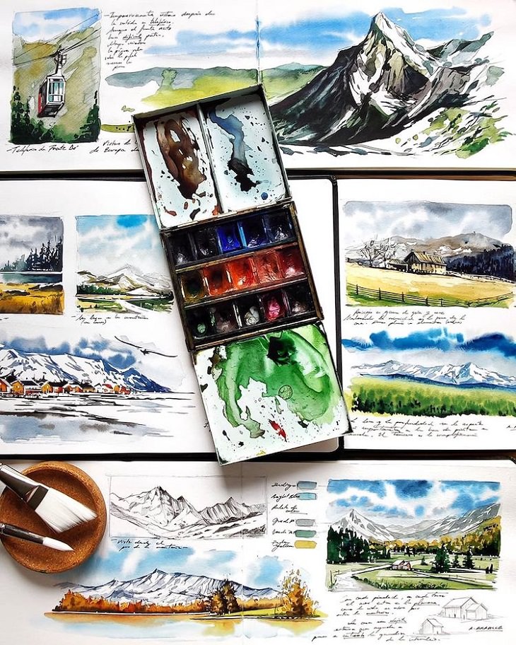 Watercolor Travel Paintings, mountains