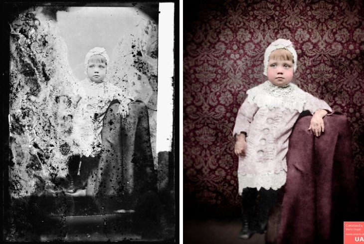 Mario Unger photo restoration The photographer's daughter by C.M.Bell, 1870, colorization and restoration