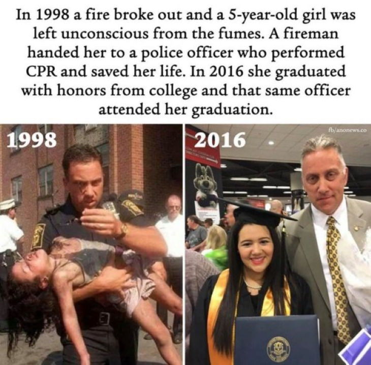 Wholesome Pics police officer and girl saved from fire