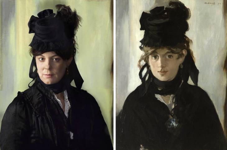 Historical Figures Side by Side Their Live Descendants Berthe Morisot by Edouard Manet, 1872 (right) and Lucie Rouart, her great-granddaughter (left) 