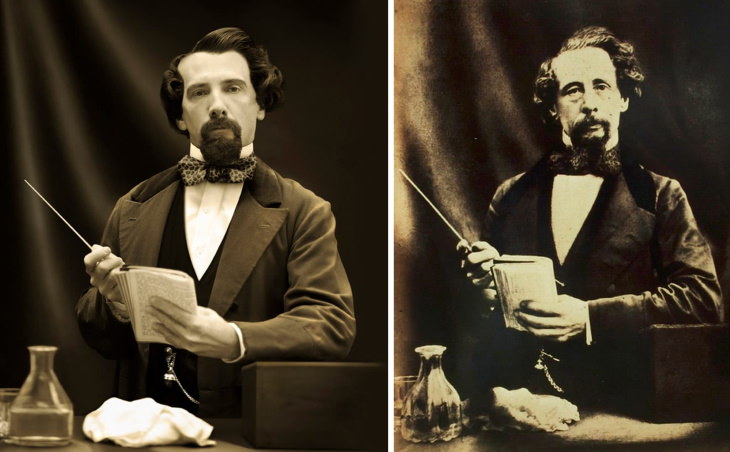 Historical Figures Side by Side Their Live Descendants Charles Dickens, a portrait by Herbert Watkins, 1858 (right), and Gerald Charles Dickens, his great, great-grandson (left)