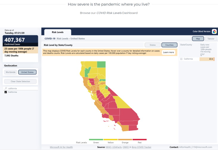 COVID-19 USA Map map of California