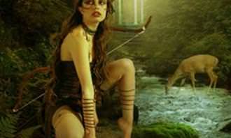 Artemis with bow in forest
