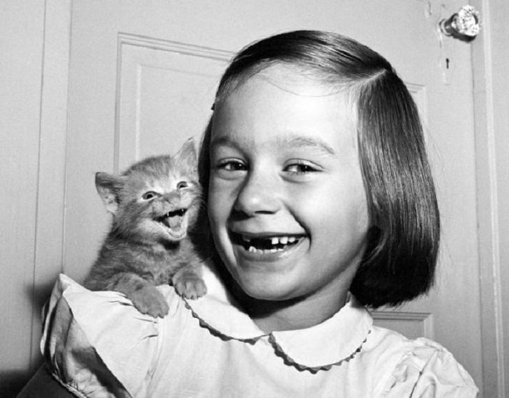 Vintage Photos, little girl and her kitten
