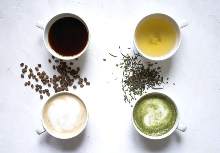 Tea vs. Coffee flatlay different beverages