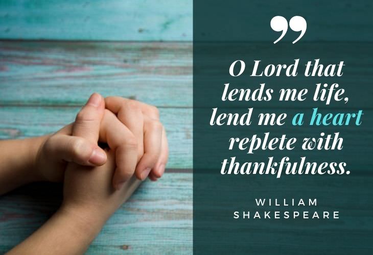 Gratitude Quotes William Shakespeare “O Lord that lends me life, lend me a heart replete with thankfulness.”
