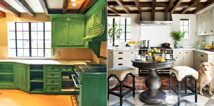 Before and After Kitchen Transformations green kitchen