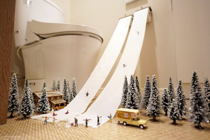 Artist Gives Covid Related Objects a New Meaning toilet paper ski slpoes