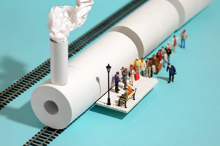 Artist Gives Covid Related Objects a New Meaning toilet paper train