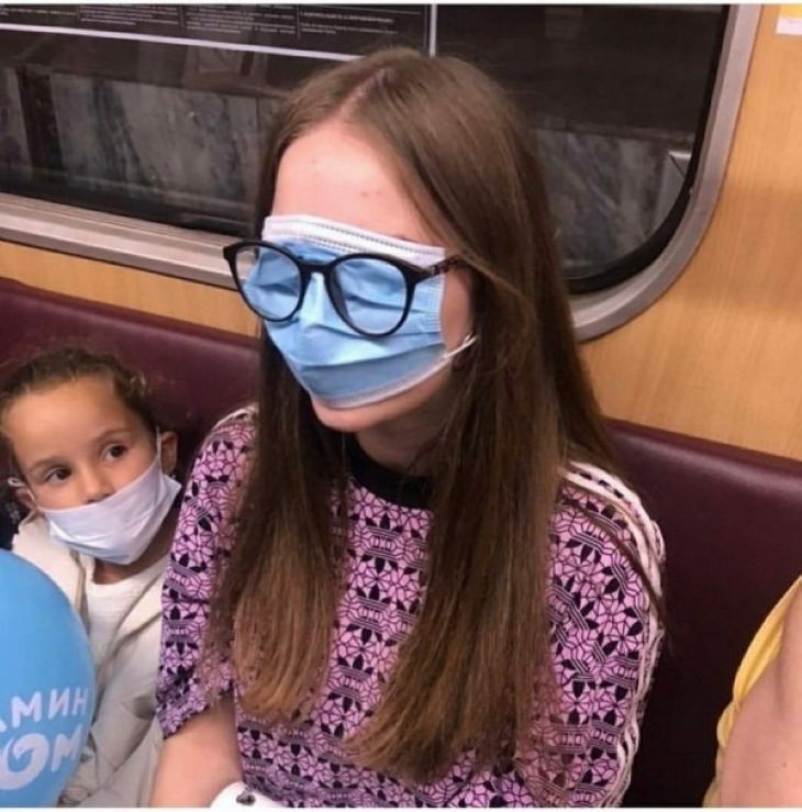 Weird Subway Passengers mask glasses