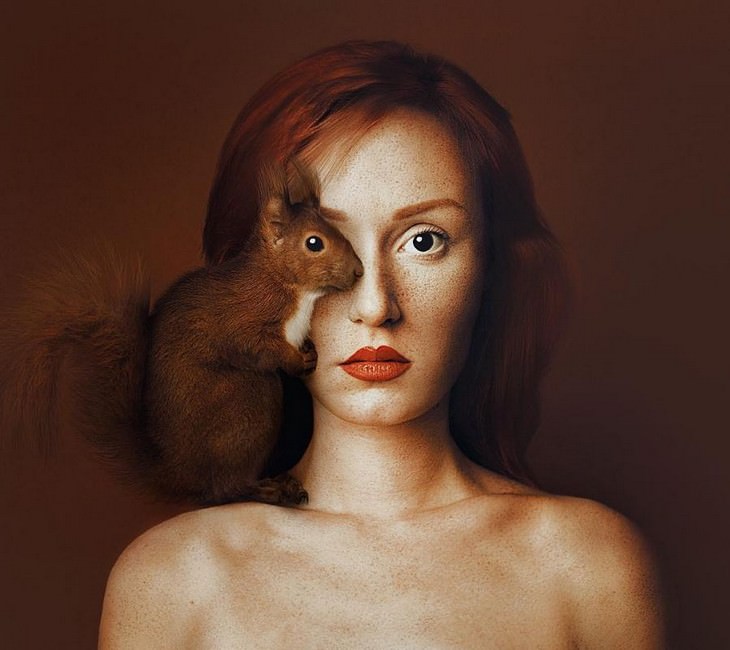 Digital Artist Combines Faces of People & Animals squirrel