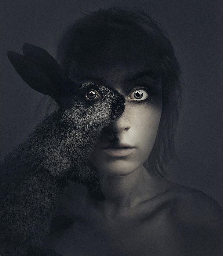 Digital Artist Combines Faces of People & Animals rabbit