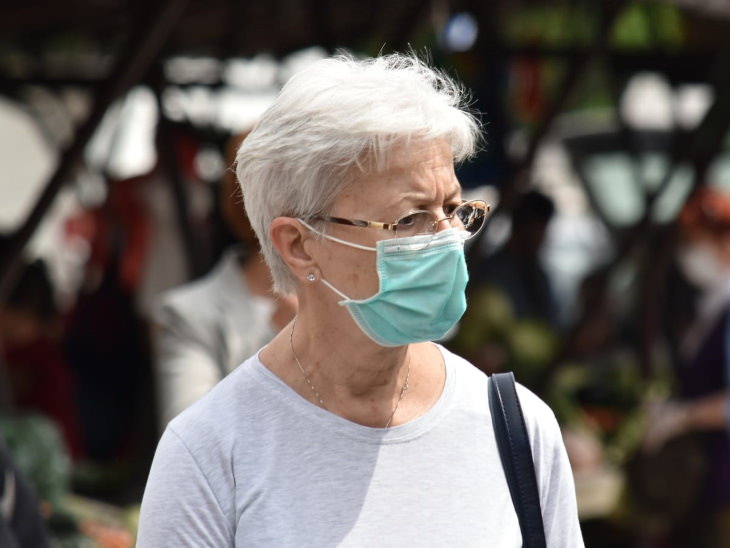 Face Masks and Dry Eye Syndrome woman wearing a face mask and glasses