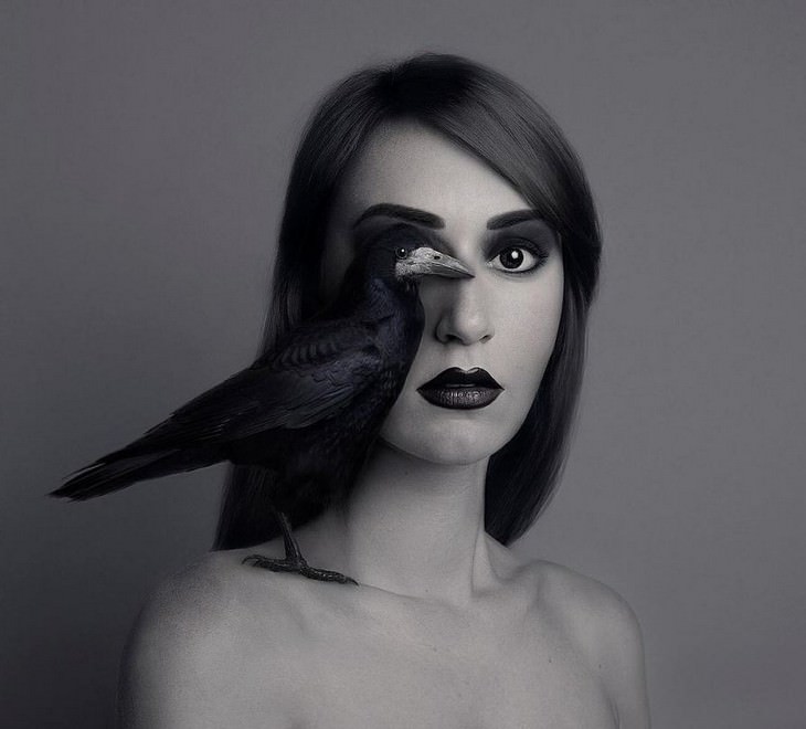 Digital Artist Combines Faces of People & Animals crow