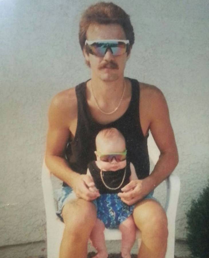 Awkward Family Photos father and baby in the same outfits