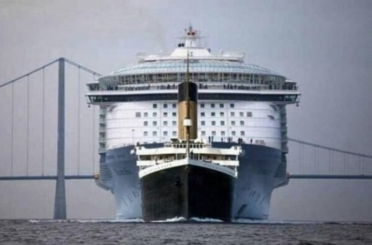 Incredible images Titanic vs. Modern Cruise Ship