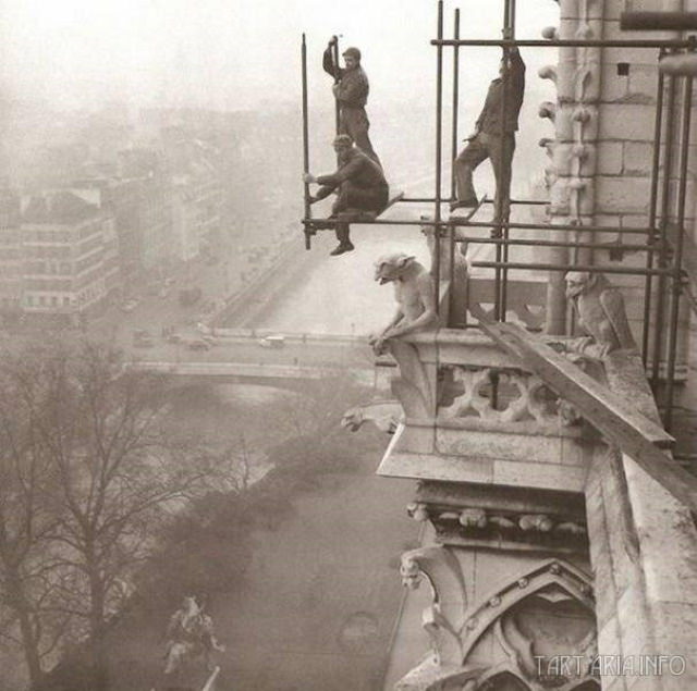 Vintage Photos  Construction workers restoring the Notre Dame cathedral (1950)