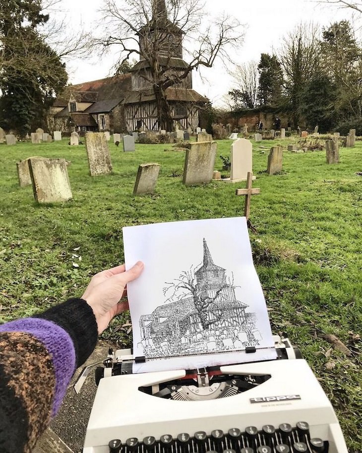 Striking Art Created Using a Typewriter churchyard